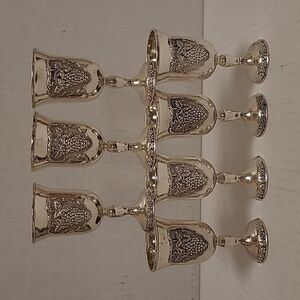 Set of 7 Vintage Kiddush Silver-Plate Wine Cups